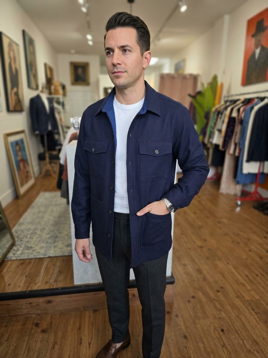 NAVY ISAIA NAPOLI WOOL /CASHMERE SHACKET/SHIRT
