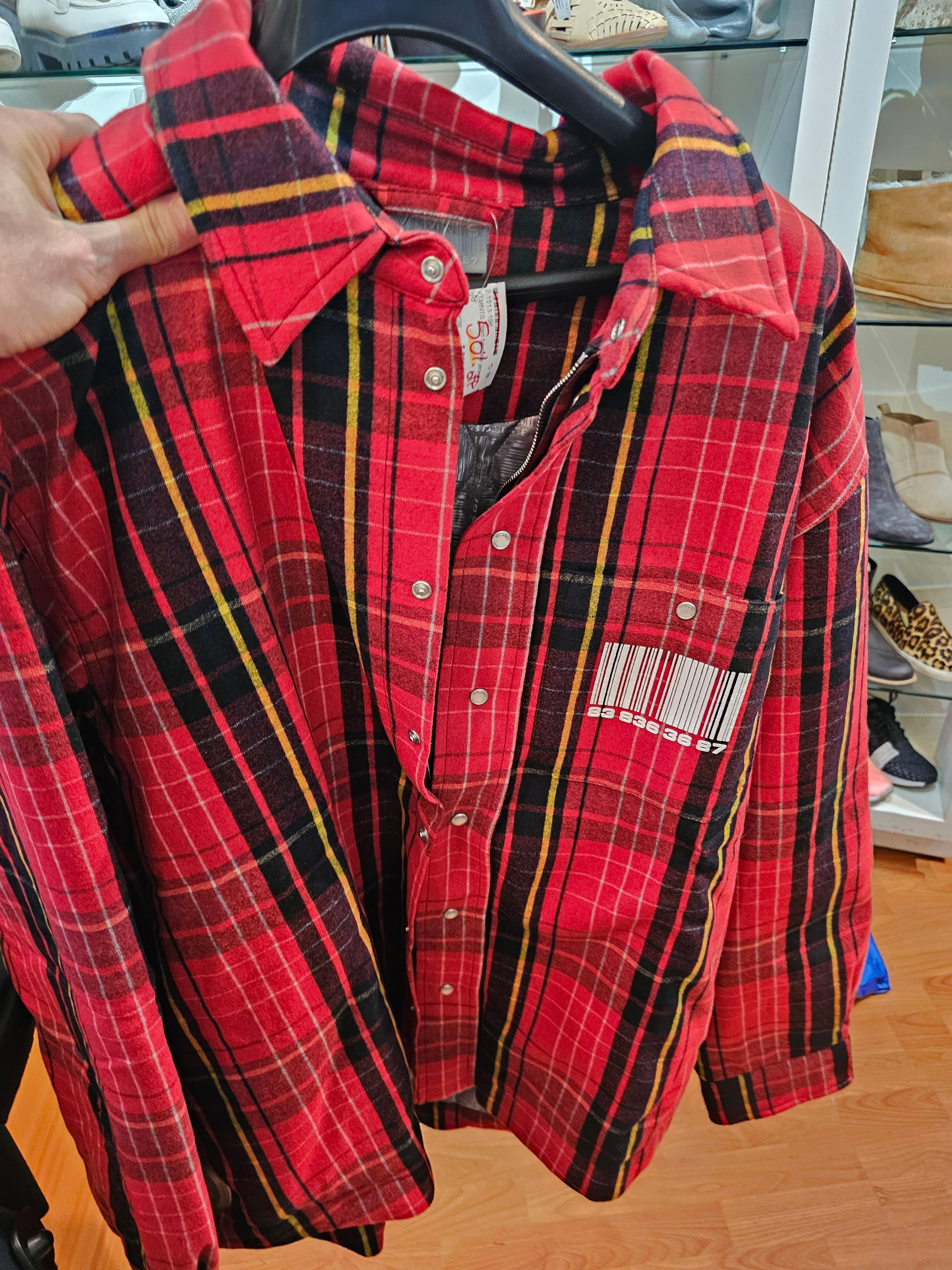 VTMNTS BARCODE PLAID Zippered padded jacket