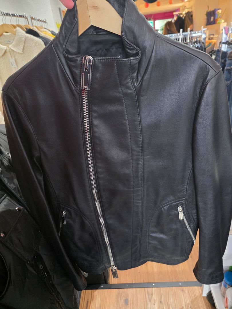BLACK EMPORIO ARMANI LAMB LEATHER BIKER JACKET