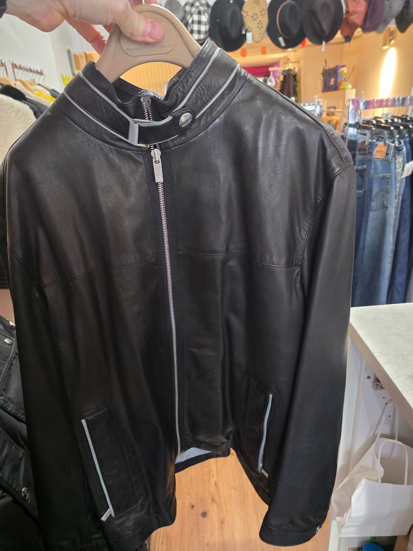 BLACK ERMENEGILDO ZEGNA LEATHER JACKET, M