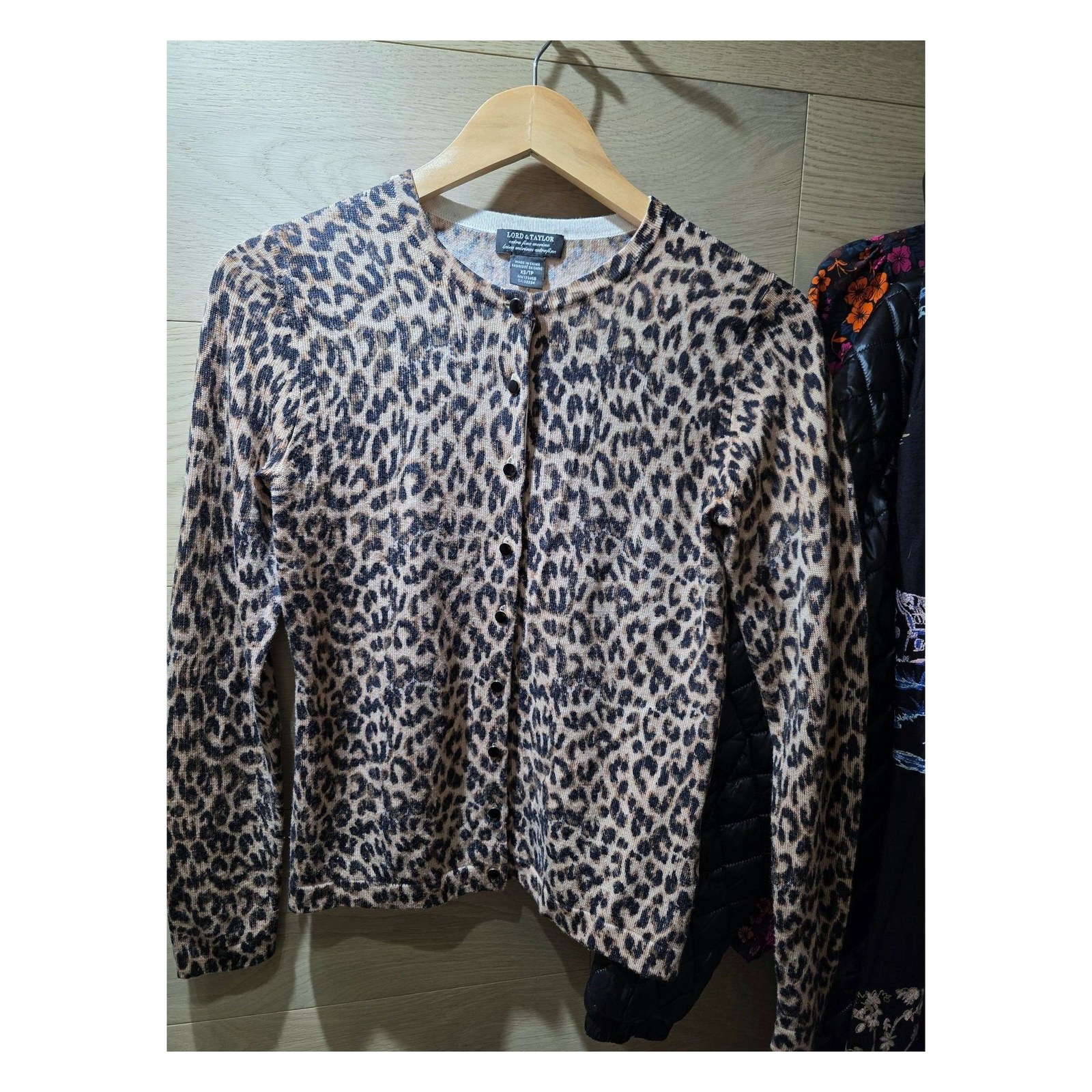 LORD & TAYLOR LEOPARD MERINO CARDIGAN