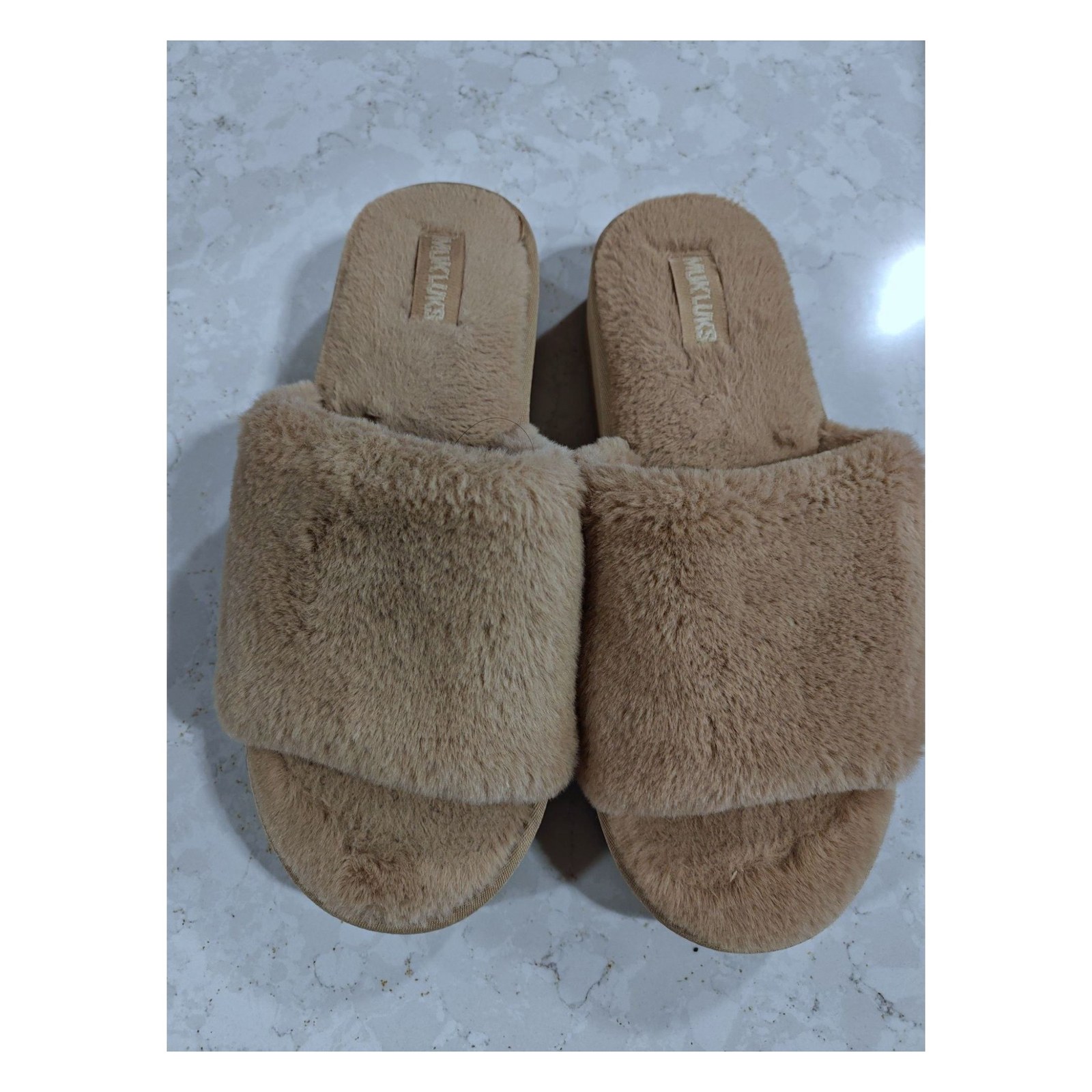 Brown MUK LUKS Faux Fur Platform Slippers