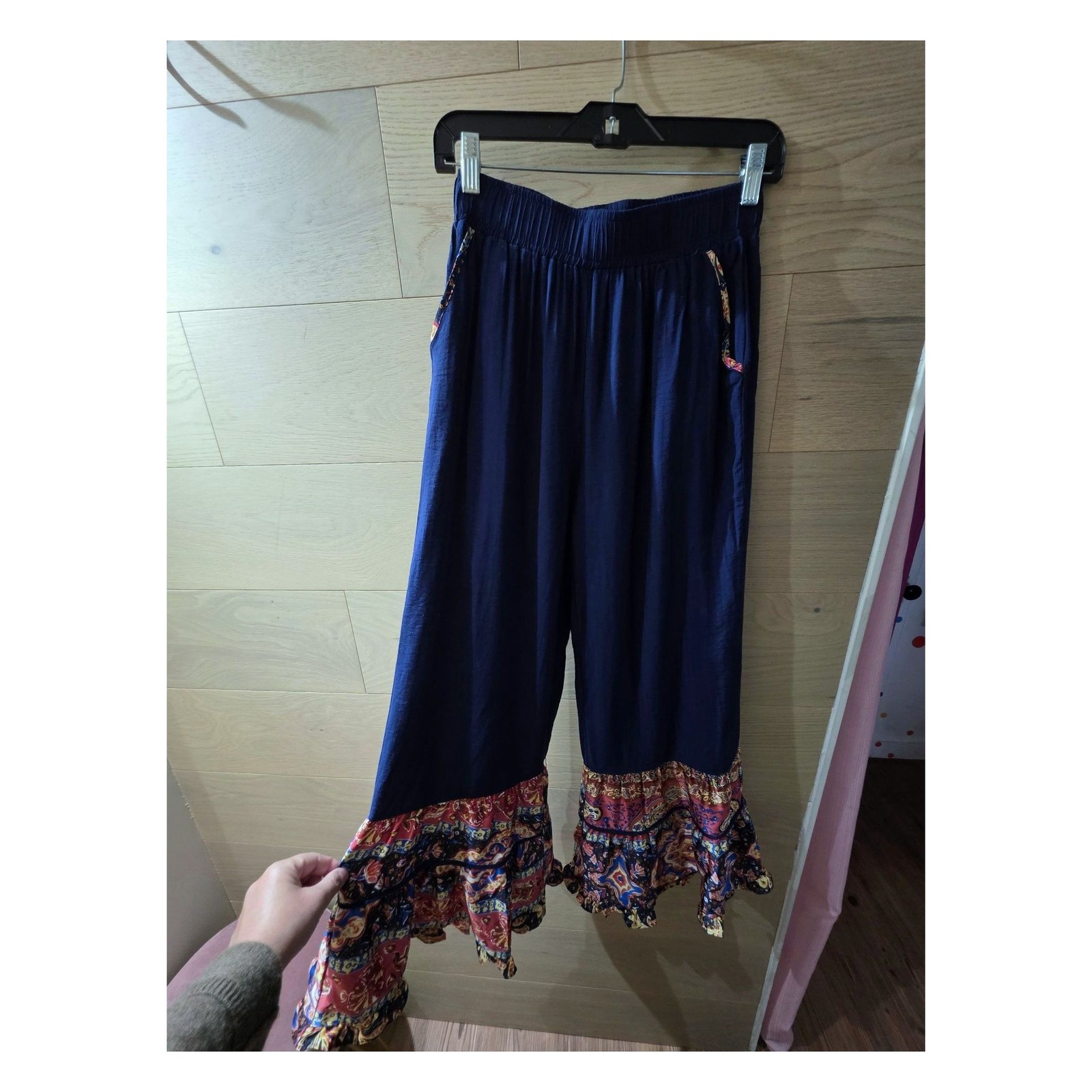 UMGEE NAVY PRINTED RUFFLE PANTS