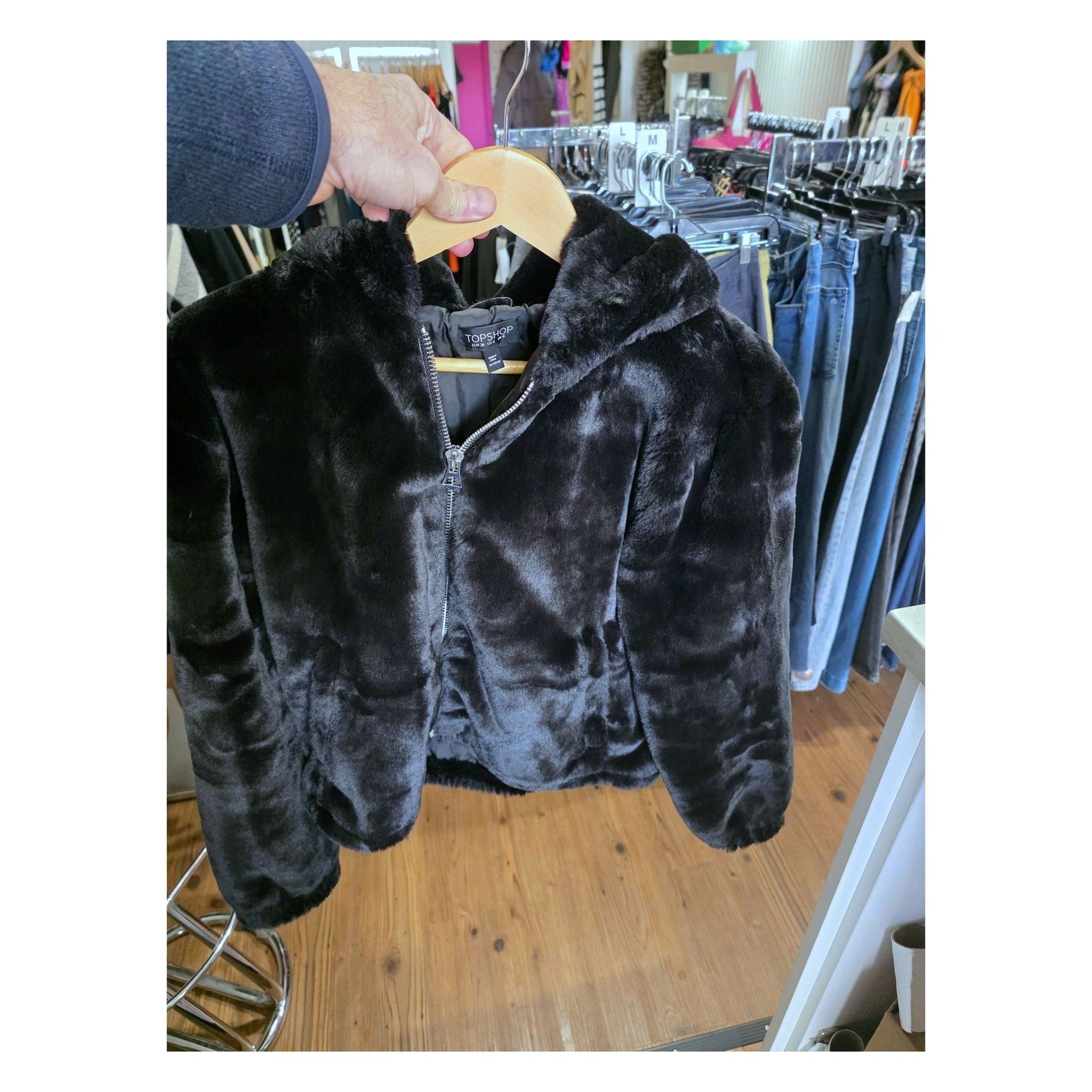 TOPSHOP FAUX FUR HOODED JACKET