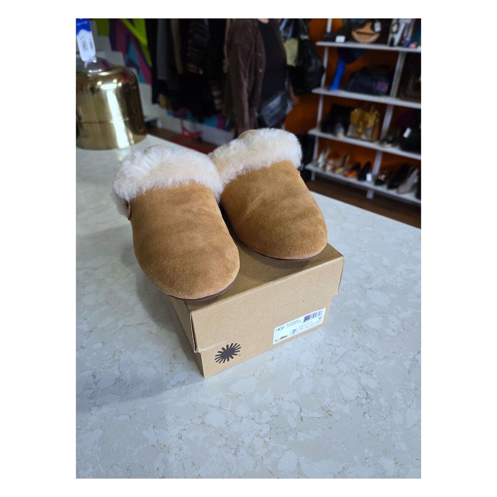 UGG ELANOR CHESTNUT SUEDE SLIPPERS