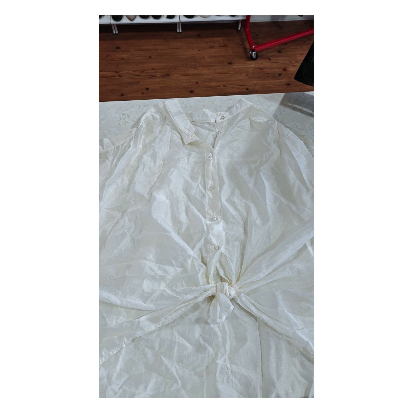 White BTQ Sheer Short Sleeve Button Up