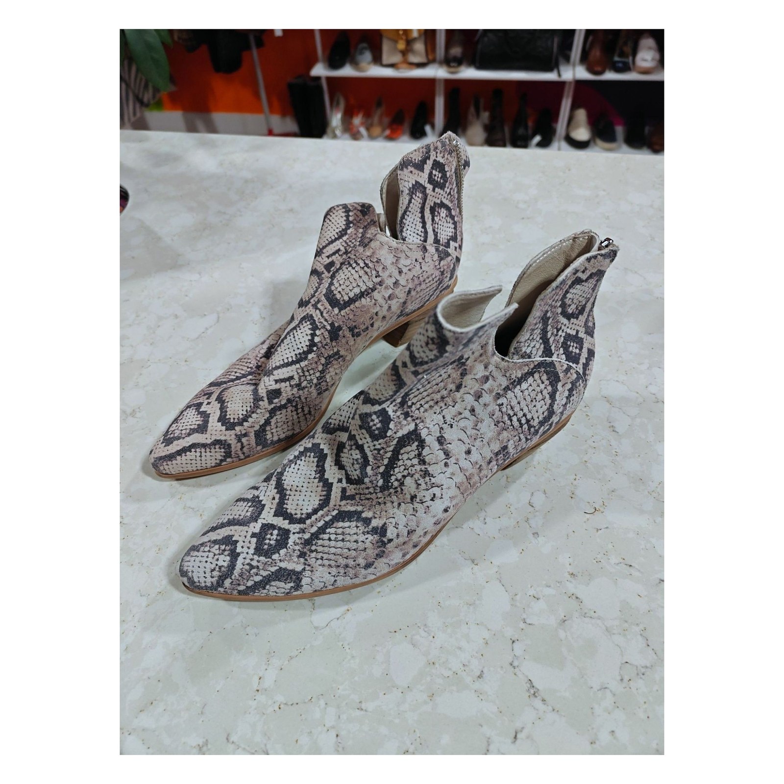 SNAKESKIN PRINT ANKLE BOOTS