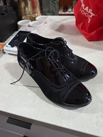 BLACK CAMPER MIXED SUEDE PATENT LEATHER OXFORDS
