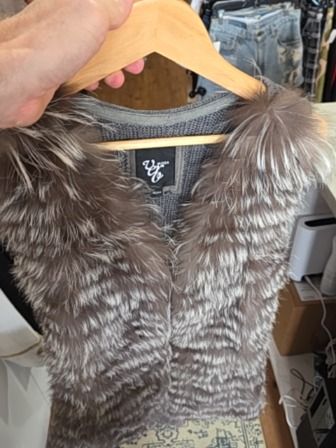 GREY VERO MODA SILVER FOX FUR FRONT VEST