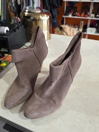 TAUPE BELLE SUEDE HEELED ANKLE BOOTS