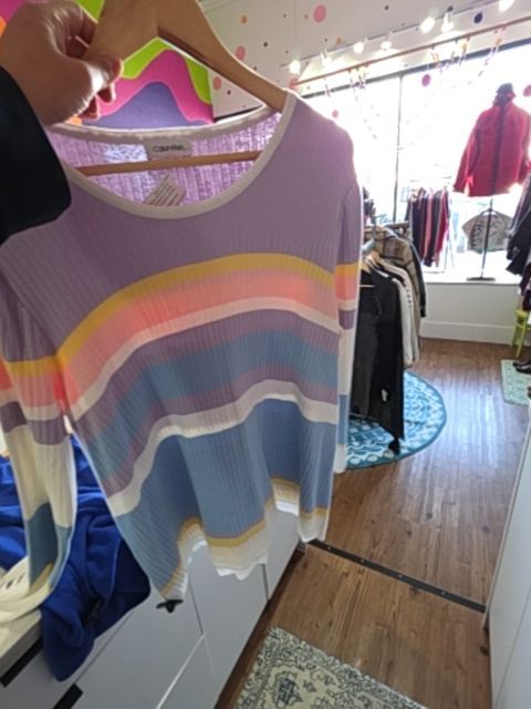 CALVIN KLEIN STRIPED RIBBED SWEATER