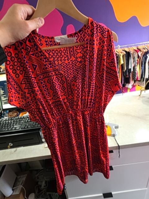 HONEY PUNCH SLEEVELESS DRESS, RED BLUE PATTERN