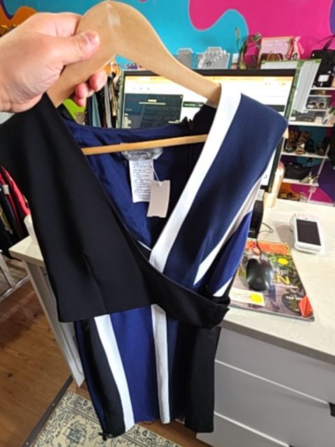 SPORTMAX SLEEVELESS DRESS NAVY/STRIPED