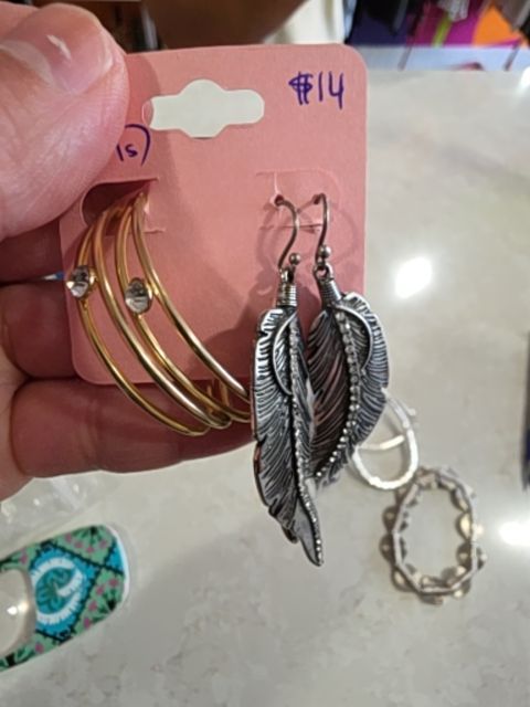 set of 2 earrings feathers and GOLD BTQ  HALF MOON EARRINGS
