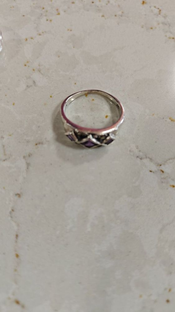 SILVER BTQ RING WITH PURPLE STONES