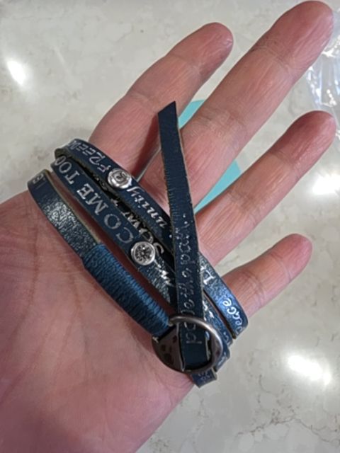 Bracelet long wraparound leather blue