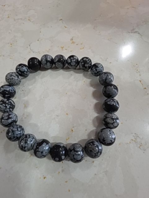 Bracelet black grey marble beaded  bracelet