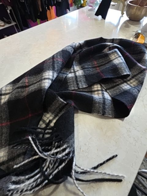 UGG PLAID MERINO AND WOOL SCARF, BLACK