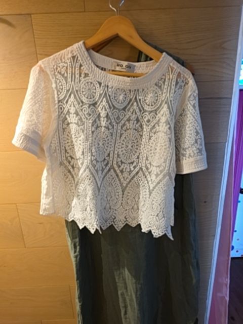 BB GG PARIS lace shoet sleeve top white
