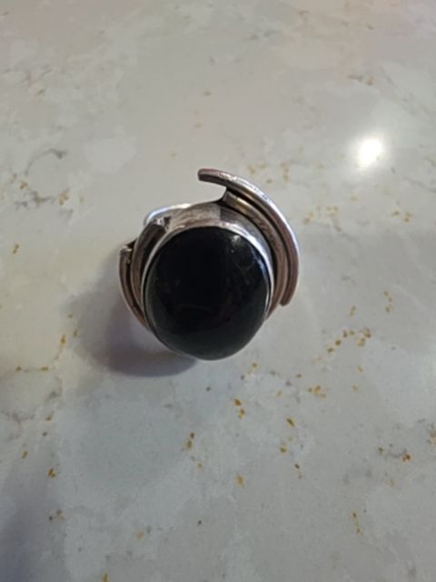 925 large black stone ring