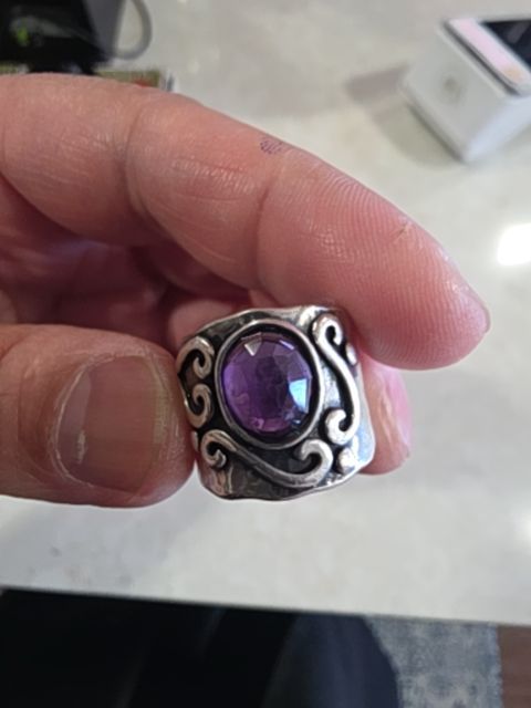 925 wide band with purple stone