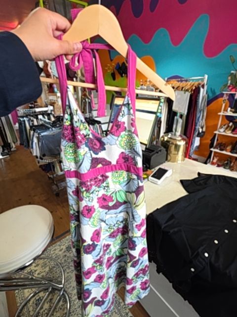 PATAGONIA HALTER DRESS FLORAL PINK AND WHITE