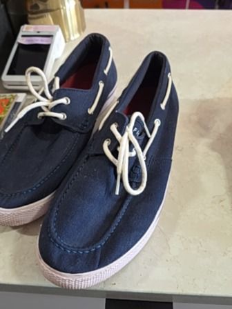 BLUE TOMMY HILFIGER MEN'S CANVAS BOAT SHOES