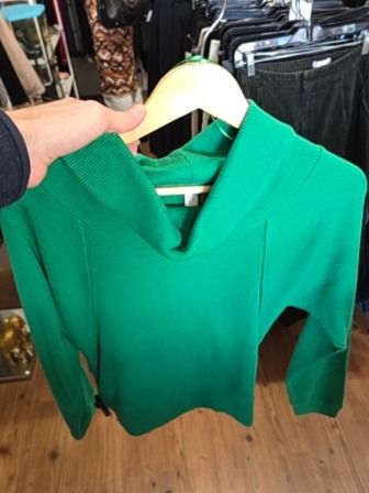 GREEN PILCRO WAFFLE KNIT COWEL NECK SWEATER