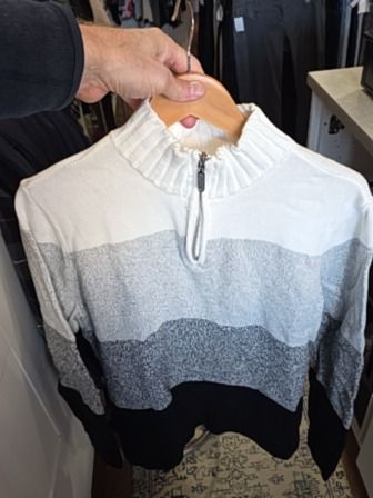 WHITE/GREY COLORBLOCK 100% COTTON KNIT QUARTER ZIP KAREN SCOTT PULLOVER
