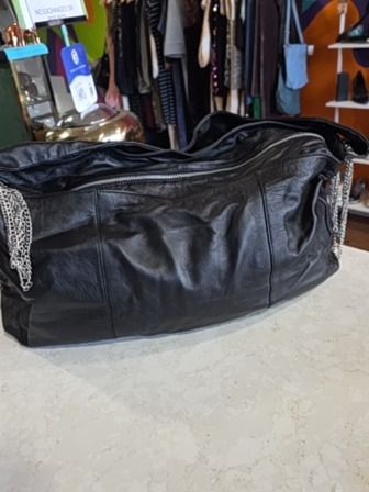 BLACK LEATHER BEBE TOTE / TRAVEL BAG