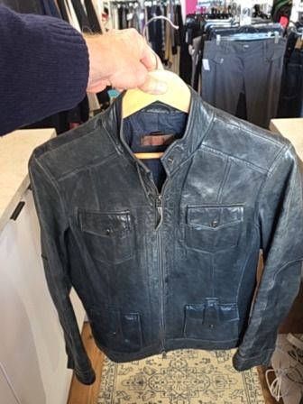 BLACK/GREY DANIER LEATHER MOTO  JACKET