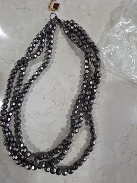 3 strand necklace gun metal beads