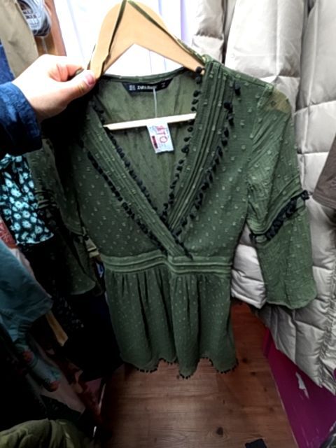 ZARA Basic DRESS bell sleeve pom poms