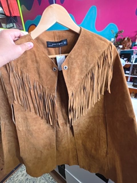 ZARA FAUX SUEDE FRINGE CAPE/VEST