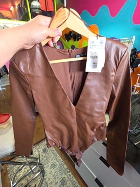 ZARA FAUX LEATHER BODYSUIT, BROWN BNWT