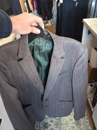 GREY SCOTCH & SODA BLAZER WITH RED PINSTRIPES