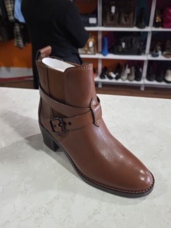 COGNAC COACH BUCKLE CHELSEA BOOT (NEW IN BOX)