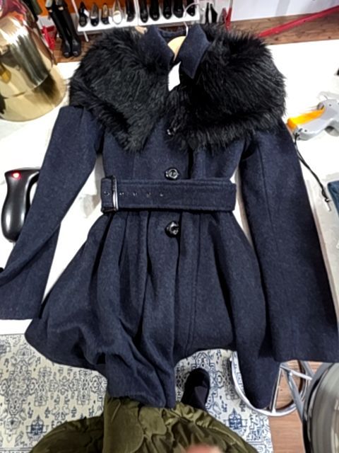 EVER NEW WOOL BLEND Belted COAT WITH FAUX FUR TRIM