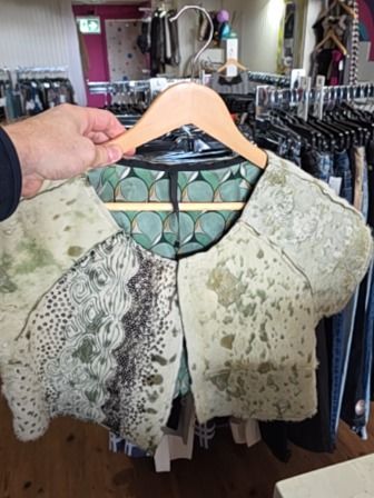 GREEN POLECI CALF HAIR SEQUIN BOLERO JACKET