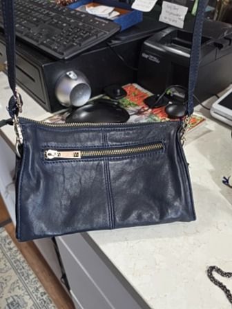 NAVY MEDO LEATHER CROSSBODY