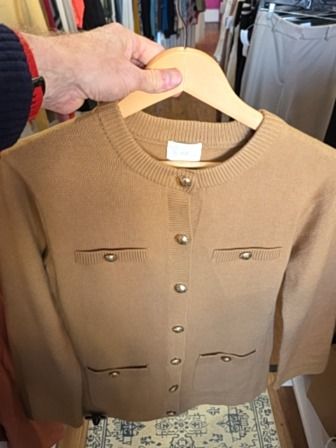 MOCHA H&M CARDIGAN WITH GOLD DOME BUTTONS
