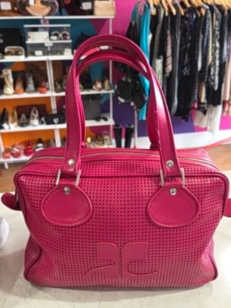 FUSCHIA COURREGE PARIS PERFORATED BOWLING/DOCTOR BAG