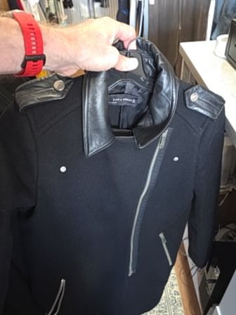 BLACK ZARA WOOL BLEND LAMBSKIN TRIM coat