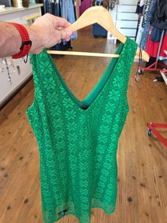 GREEN DESIGUAL LACE SLEEVELESS DRESS