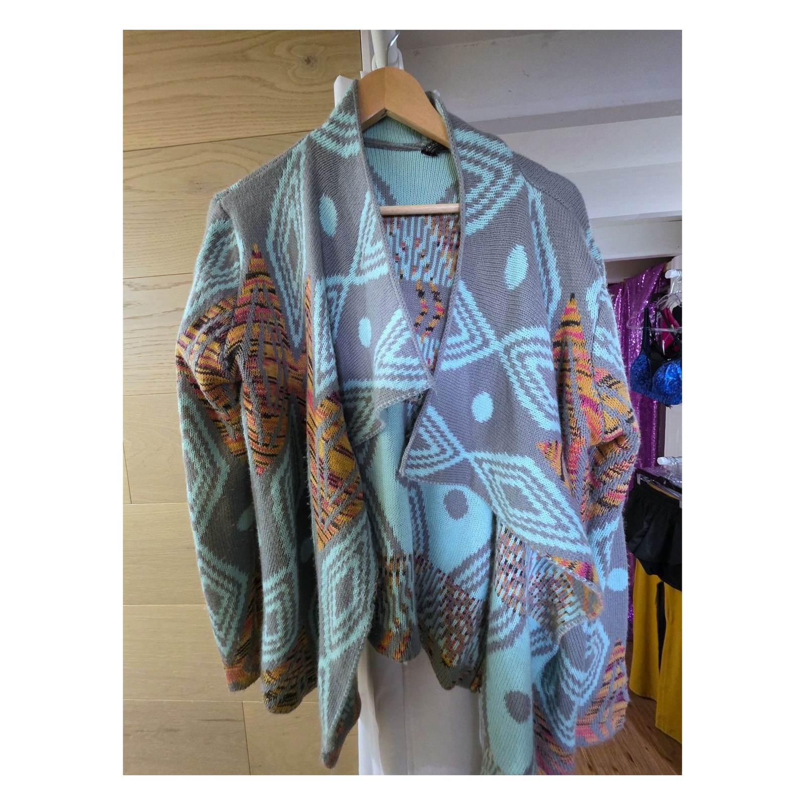 PETROL GEOMETRIC DRAPE CARDIGAN